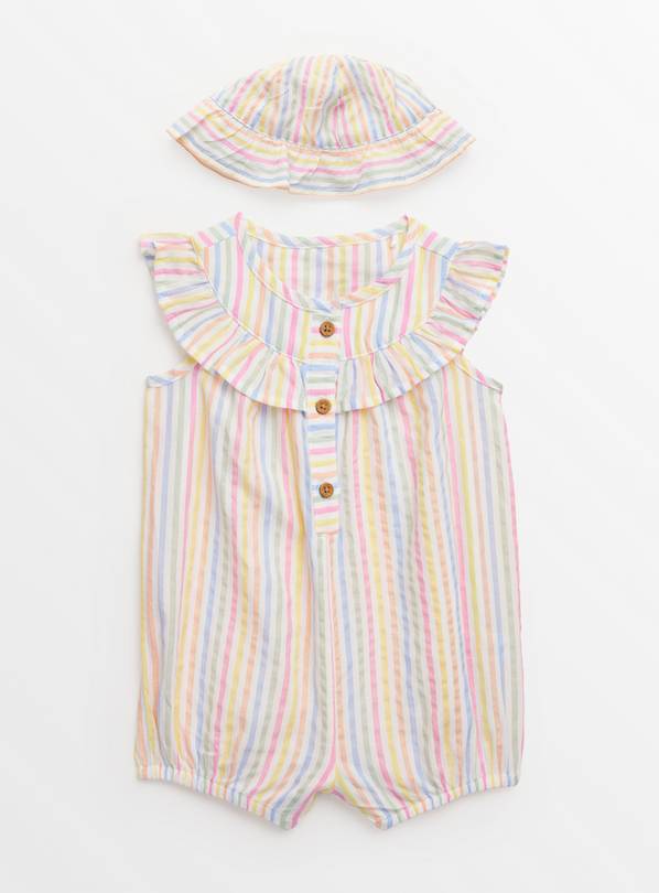 Stripe Frill Romper & Hat 3-6 months